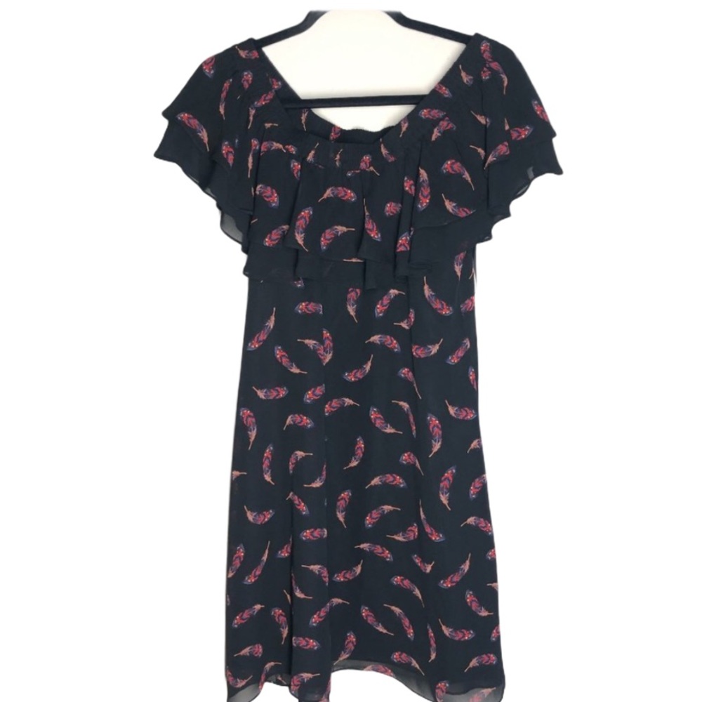 SAM EDELMAN SHOULDEROFF FEATHER PRINT DRESS SIZE 8